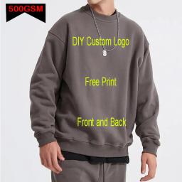 DIY Custom Logo 500GSM Heavy Weight Men's Hoodies New Autumn Winter Thick Cotton Men Top Solid Color Hoodies Sweatshirt Pullover