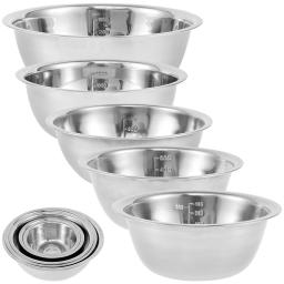 5Pcs Salad Mixing Bowl Set Stainless Steel Multipurpose Soup Basin 5 Sizes Nesting Bowls for Kitchen Cooking Baking Food Storage