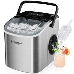 EUHOMY Ice Maker Countertop , 26lbs in 24Hrs, 9 Ice Cubes Ready in 6 Mins, Auto-Cleaning Portable Ice Maker with Basket Scoop