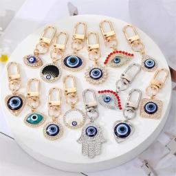 Evil Eye Hamsa Hand Heart Keychain Keyring For Friend Couple Lovers Gift Flower Blue Eye Bag Car Airpods Box Key Accessories