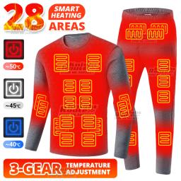 28 Areas Winter Heated Thermal Underwear Sets Skiing Heating Jacket USB Electric Men Warm Heating Clothing Top Pants Hiking