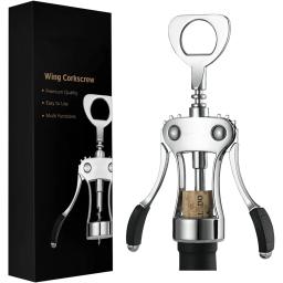 LMETJMA 2 in 1 Wine Opener Zinc Alloy Premium Wing Corkscrew Wine Bottle Opener Beer Opener with Non-slip Wing Handle JT301