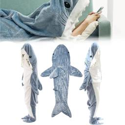 Shark Wearable Blanket Kigurumi Shark Pajamas Animal Playsuit Hooded Warm Shark Sleeping Bag