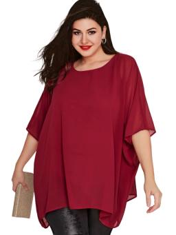 Womens Plus Size Elegant Summer Blouse Batwing Sleeve Oversized Chiffon Blouse Scoop Neck Large Size Casual Tunic Top Shirt 8XL