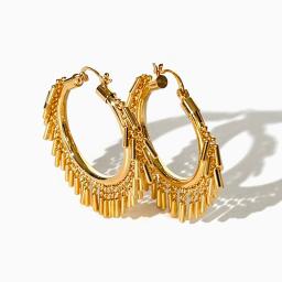 Peri'sbox Boho Gold Silver Plated Beads and Bar Tassel Hoop Earrings for Lady Statement Tube Huggie Earring with Dangling Charms