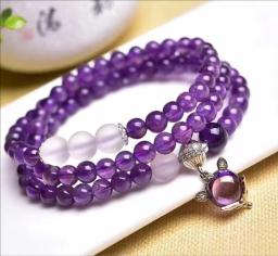 Natural Amethyst Round Bead with Fox Pendant Bracelet Amethyst Love Guardian Stone Size 6mm