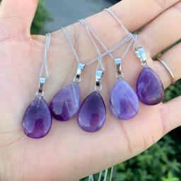 1Pc Natural Amethyst Pendant Water Drop Shape Purple Gemstone Birthstone Reiki Healing Crytrals Fashion Women Jewelry Gifts