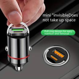 66W Flash Car Charger with Pull Ring - Ultra-Compact PD+USB Dual Port for Rapid Charging - Discreet Mini Design