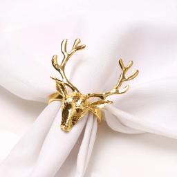 4Pcs Christmas Elk Head Napkin Rings Deer Napkin Buckle Alloy Reindeer Napkin Holders Xmas Thanksgiving Dining Table Decor