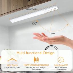 Under Cabinet Lights 64 LED Sensor Magnetic 3000mAh Rechargeable 3 Color Temperature Energy Class A Night for Cupboard Stairs