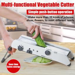 LMETJMA 18 Adjustable Mandolin Slicer Stainless Steel Vegetable Cutter Grater Onion Potato Slicer KC0326