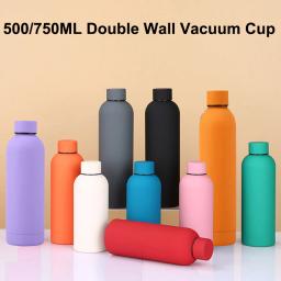 500/750ML Small Mouth Thermos Cup, Outdoor Stainless Steel Bottle, Rubber Paint Sports Kettle, Thickened Double Water Cup