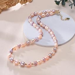 HENGSHENG 6-7mm Rice Shape Freshwater White Pink Purple Mixed Color Pearl Necklace 925 Sterling Silver Jewelry for Women Girls