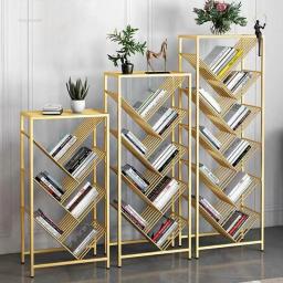 Modern Metal Bookcase for Study Room Simple Golden Tree-shaped Multi-layer Bookcases Light Luxury Design Bookshelf for Classroom