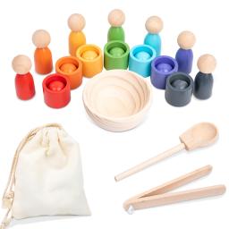 Wooden Montessori Ball, Small Puppet And Cup 3 in1 Sorting Game Toy, Baby's Early Color Matching Enlightenment Educational Toy