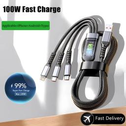 100W 5A Fast Charging 3-in-1 USB To Type-C Micro Fast Charger Cable For iPhone 14 13 Samsung Xiaomi Huawei iPhone 14 13