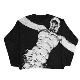 New hip-hop streetweat knitted abstract portrait printed pullover Harajuku cotton Men sweater winter Women oversized clothes