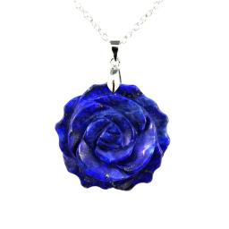 35mm Natural Crystal Carved Rose Flower Stone Pendant Amethyst Quartz Agate Lapis Lazuli Jewelry Charm Chain Necklace For Women