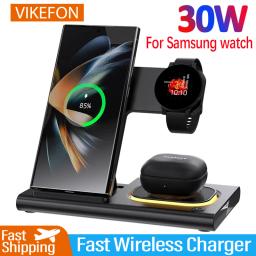 30W 3 in 1 LED Foldable Wireless Charger Stand For Samsung S24 S23 S22 Watch 6 5 4 Active 1 2 Galaxy Buds Fast Charging Station