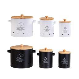 3Pcs Onion Potato and Garlic Storage Tins Pantry Organization Food Container Buckets Carbon Steel with Lids for Kitchen Cooking