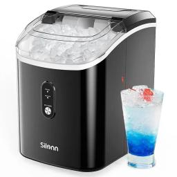 Silonn Nugget Ice Maker Countertop, Sonic for Home Kitchen Office - Chewable Pellet Ice Machine with Self-Cleaning Function