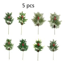 5pcs Large Simulated Pine Needle Branch 50cm Cypress Leaves Sprig + Pinecones Holly Berries Christmas Tree Wedding Stage Garland