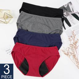 3PCS Menstrual Panties Physiological Pants Women Underwear Period Cotton Absorb Water Quick-dry Briefs Female Lingerie Plus Size