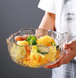 Embossed Glass Salad Bowl, Irregular Border Verrines Dessert Mixing Bowls, Rain Drop Design Salad Cutter Bowl