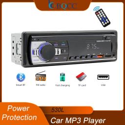 BQCC 530L 1 Din FM Car Radio BT TF AUX USB Fast Charging Time Disploay Car Stereo LED Remote Control MP3 Car Player