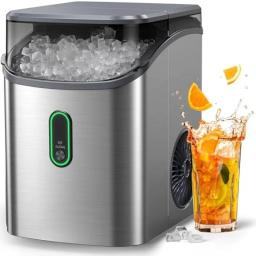 Silonn Nugget Ice Maker Countertop, Pebble Ice Maker with Soft Chewable Ice, One-Click Operation Ice Machine with Self-Cleaning,