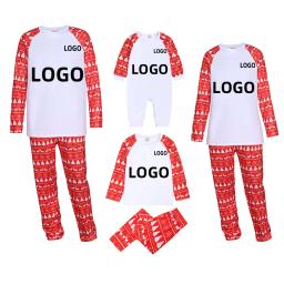 2024 Christmas Pyjamas Customized Name Family Matching Long Sleeve Top+Pants Sets Cotton Deer Clothes Printed Suits