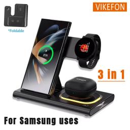 30W 3 in 1 LED Foldable Wireless Charger Stand For Samsung S24 S23 S22 Watch 6 5 4 Active 1 2 Galaxy Buds Fast Charging Station