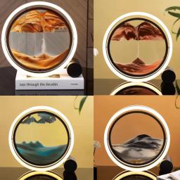 3D LED Large Wall Hanging Sandscape Moving Quick Sand Painting Art Picture Round Glass Landscape In Motion Flowing Art Frame