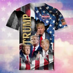 Trump 2024 Graphic T Shirts Mens Clothing 3D America USA US Flag T-shirt Fashion Streetwear Donald Fans Tee Shirts Women Clothes