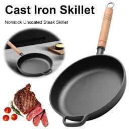 Cast Iron Pre-Seasoned Skillet with Wood Handle Nonstick Mini Frying Oil Drizzling Small Pot 22/24/26/28cm Mini Egg Frying Pan