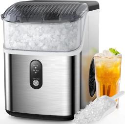 Nugget Ice Makers Countertop, Pebble Ice Maker Machine with Soft Chewable Ice, 35lbs/24H, Self-Cleaning, One-Click Operation