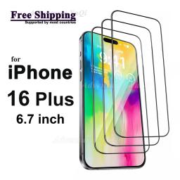 Screen Protector for iPhone 16 Plus 6.7 inch Tempered Glass Crystal HD 9H Transparent Anti Scratch Case Friendly Mica