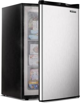 Upright freezer, 3.0 Cubic Feet, Single Door Compact Mini Freezer with Reversible Stainless Steel Door, Small freezer for