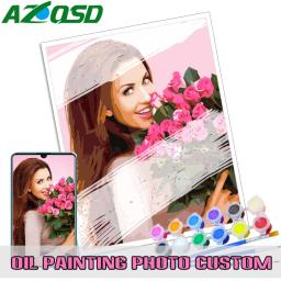 AZQSD Personalised Paint By Numbers Photo Custom DIY Oil Painting Picture Drawing Canvas Portrait Family Children Pets Photo