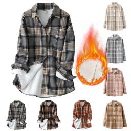 Fall Winter Womens Fleece Lined Jackets Flannel Plaid Shirts Button Down Warm Shackets Long Sleeve Coats with Pockets