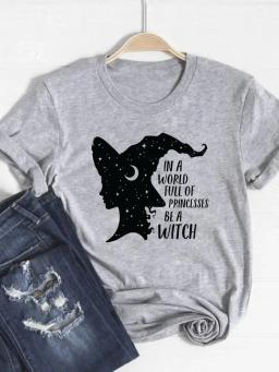 Witch Letter Lovely Trend Tee Top Women Fall Autumn Ladies T-shirt Thanksgiving Clothes Halloween Graphic Print T Shirt Clothing