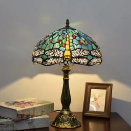 Mediterranean Creative Blue Dragonfly American Retro Tiffany Stained Glass Table Lamp