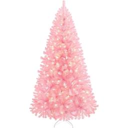 6/7ft Artificial Pink Christmas Pine Tree Holiday New Year Xmas Tree Party Decoration with Metal Tripod 818 Branch Tips Reusable