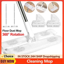 360 Degree Rotation Dry & Wet Flat Mops with Disposable Mop Pad Cleaning Mop Static for Hardwood Laminate Tile Floor Cleaning