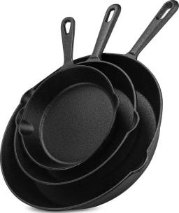 Cast Iron Skillet Set 3-Piece - Frying Pan 6 Inch, 8 Inch and 10 Inch Cast Iron Set (Black)