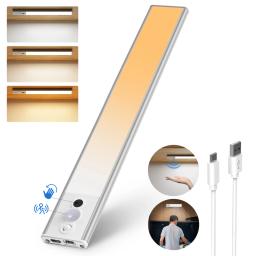 LED Under Cabinet Lights, 3 in 1 Motion Sensor Lights Indoor with Hand Wave Activated, 3 Color Temperature Wardrobe Light, USB