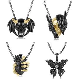 Jiuhao 925 Sterling Silver Halloween Black Devil Wing Butterfly Skeleton Mask Pendants Necklace Fit for Women Jewelry