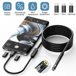 Endoscope Inspection Camera 3 in 1 Micro USB/Type-C Mini Inspection Camera for IOS iPhone Waterproof Pipeline Borescope