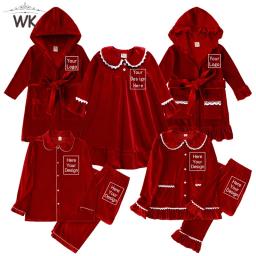 Kids Baby Boy Girl Velvet Pajamas Set Holiday Matching Family Pjs Add Your Name Father Mother&Me Customized Sleepwear