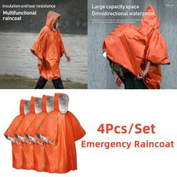 4Pcs Emergency Rain Poncho with Mylar Blanket Liner - Survival Blankets For Car - Heavy Duty, Waterproof Camping Equipment